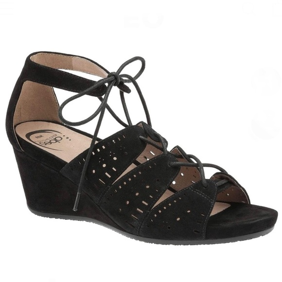 ABEO Genuine Black Suede Gladiator Style Lace Up Wedge Sandal Lilia 8 Narrow - Picture 1 of 13
